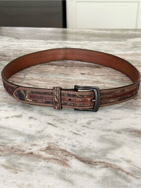 Camo & Brown Leather Lined Belt - Camouflage / Outdoor / Hunting / Fishing